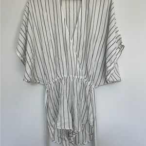 Indah White and Black Striped Romper